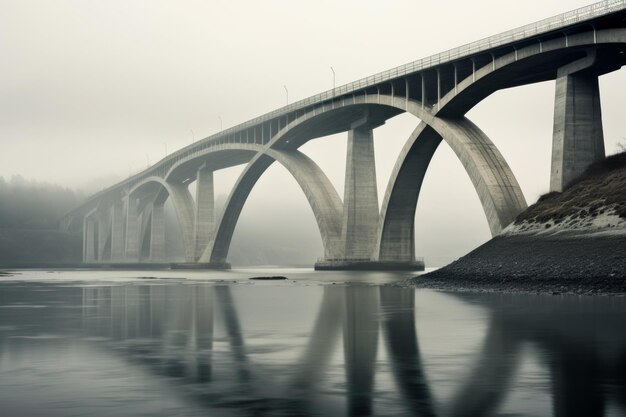 32 Aspect du pont de béton gris sur un plan d'eau