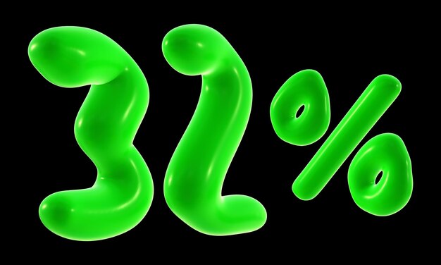 32 pour cent avec couleur verte pour la promotion de la remise de vente et le concept d'entreprise