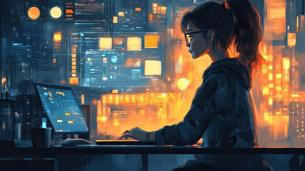 37Coder travaillant sur une toile HTML5 avec des éléments animés création de contenu web dynamique impliquant une conception numérique