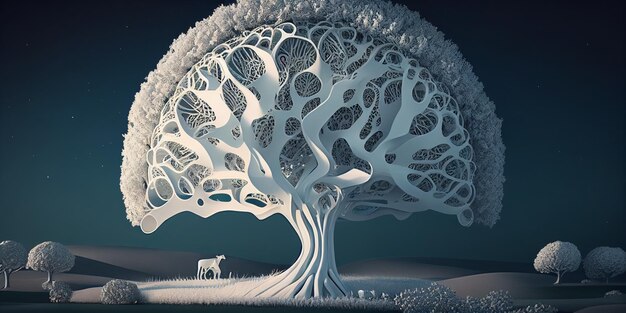 3d abstrait arbre stylisé couleurs blanches Generative AI