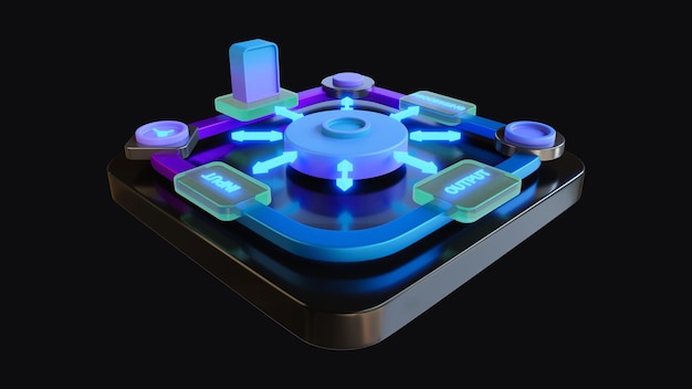 3D Algorithm Flow Render with Data Processing and Artificial Intelligence Background 1