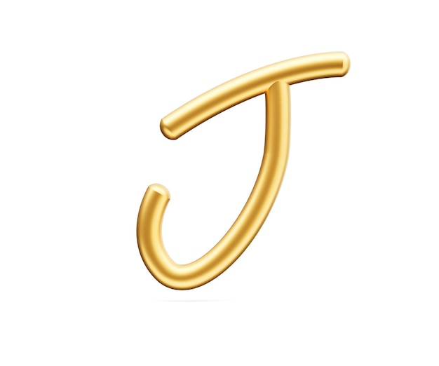 3d L'alphabet J est une lettre majuscule dorée brillante arrondie à police gonflable d'arrière-plan blanc Illustration 3d