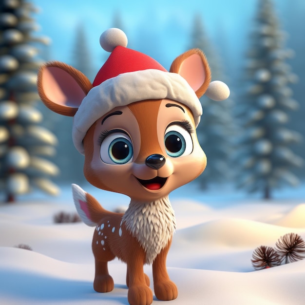 3D_baby_cartoon_deer_staning_wearing_a_red_santa