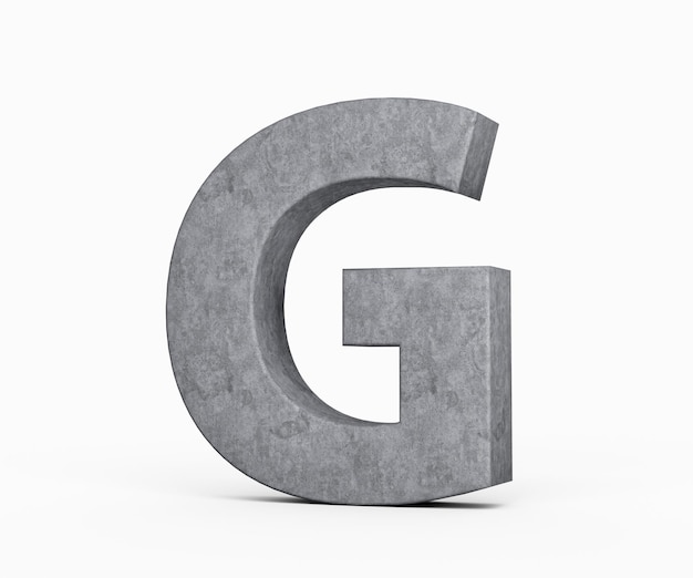 Photo 3d béton lettre majuscule g alphabet g fait de béton gris pierre fond blanc illustration 3d