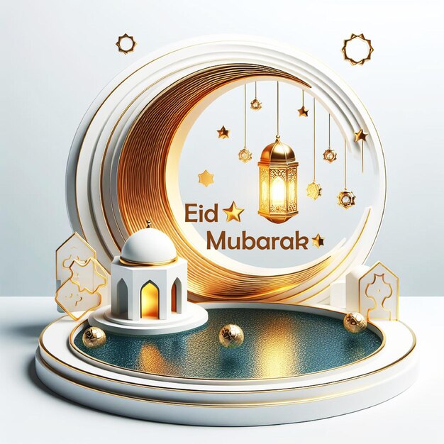 3d blanc moderne islamique Eid Mubarak bannière modèle génératif AI