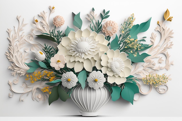 3d bouquet floral fond blanc générative ai