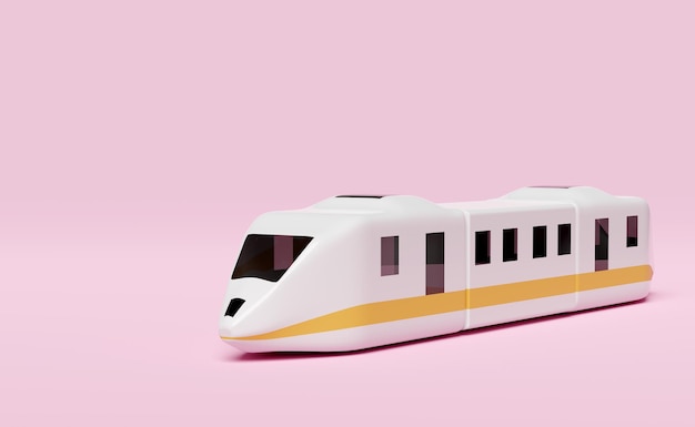 3d bullet train dessin animé sky train transport jouet voyage d'été service de planification voyageur tourisme train isolé sur fond rose illustration de rendu 3d