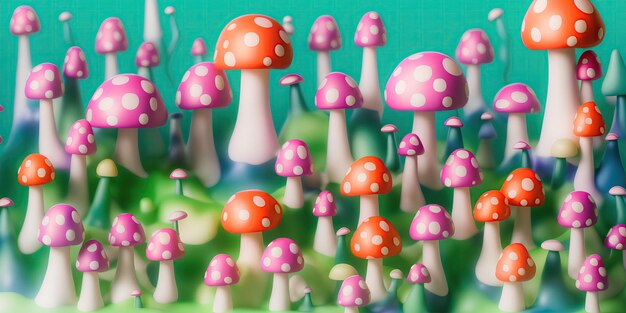 3D, Champignons amanites multicolores