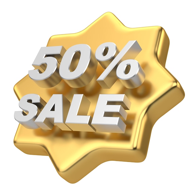 3D à cinquante pour cent de vente 50 de vente badge de vente en or