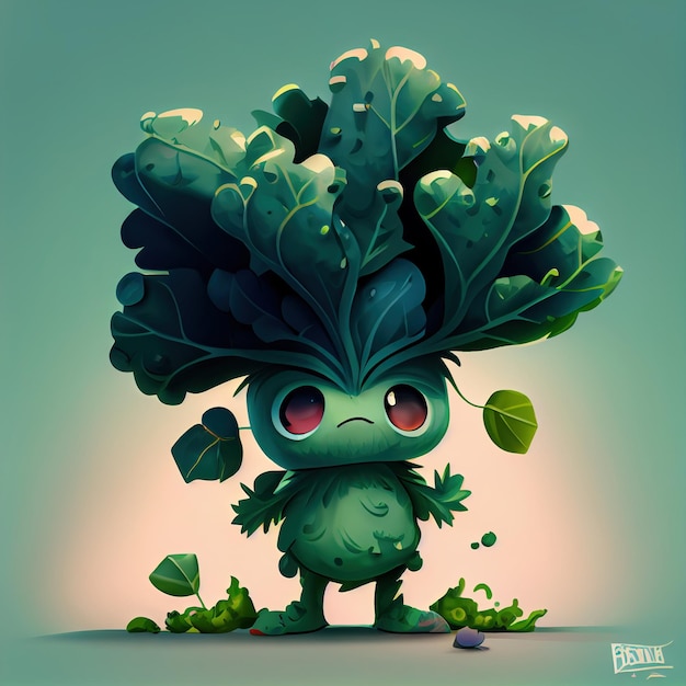 3d Cute Kale Cartoon Character Generative AI