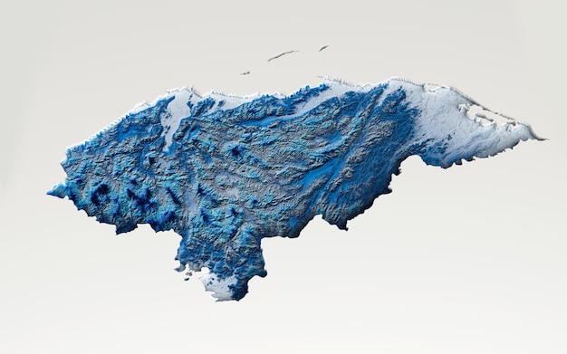 3d Deep Blue Water Honduras Map Shaded Relief Texture Map On White Background 3d Illustration