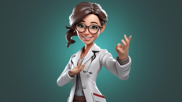 3d dessin animé heureux femme médecin médecin de dessin animé IA générative