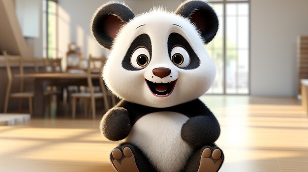 Photo 3d dessin animé panda personnage génératif ai