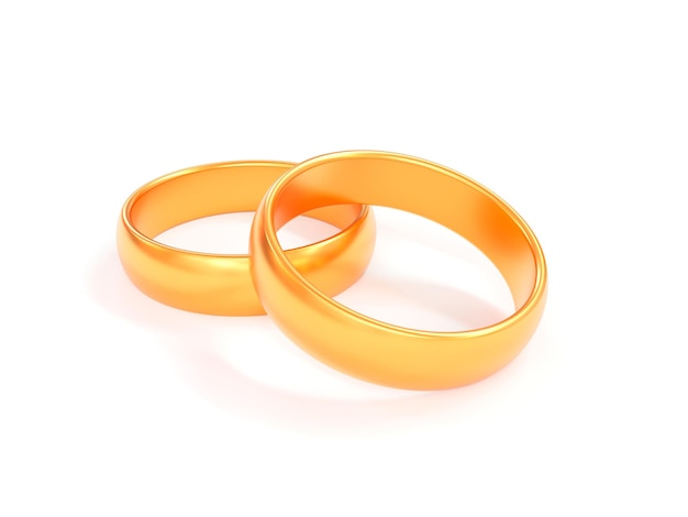 3d deux anneaux d'or sur fond blanc Un symbole d'une vie de famille heureuse illustration de rendu 3d