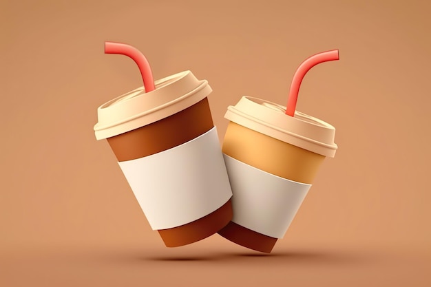 3d deux tasses à café en papier isolées emporter des tasses à café Générer AI