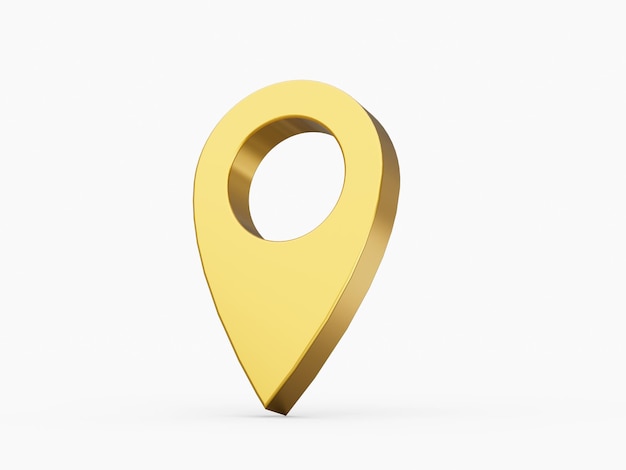 3d doré, brillant, emplacement, carte, goupille, ou, navigation, symbole, icône, blanc, fond, 3d, illustration