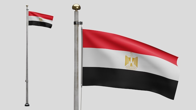 3D, drapeau égyptien ondulant sur le vent. Gros plan sur la bannière égyptienne soufflant, soie douce et lisse. Fond d'enseigne de texture de tissu de tissu. Utilisez-le pour le concept d'occasions de fête nationale et de pays.