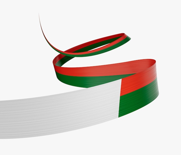 3d drapeau de Madagascar 3d agitant le drapeau du ruban isolé sur fond blanc 3d illustration