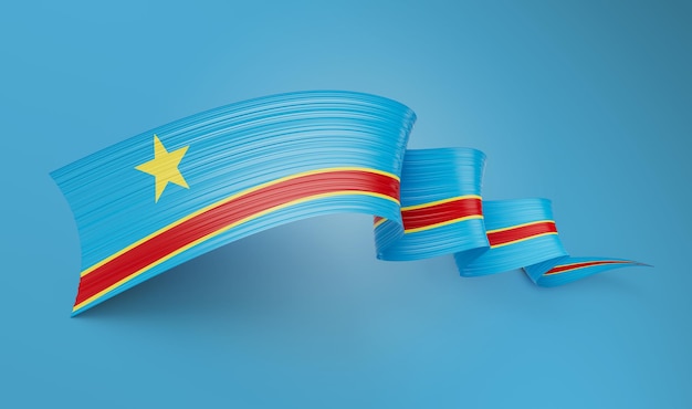 3d Drapeau De La République Démocratique Du Congo 3d Waving Flag Ribbon On Blue Background 3d Illustration