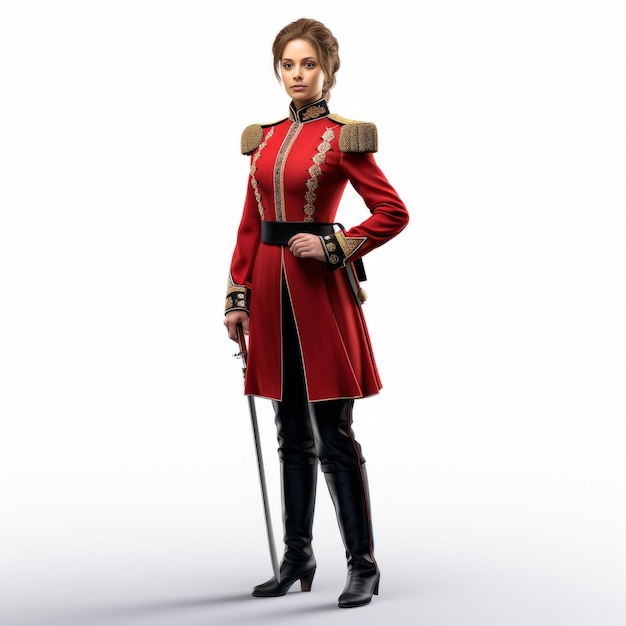 Photo 3d elizabeth une femme puissante soldat dans l'uniforme rouge