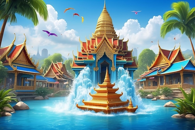 3d festival de Songkran arrière-plan en Thaïlande festival de l'eau 3d avec avec l'eau bleue