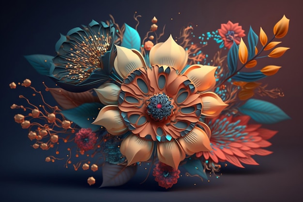 3d fleur boho rendre générative ai