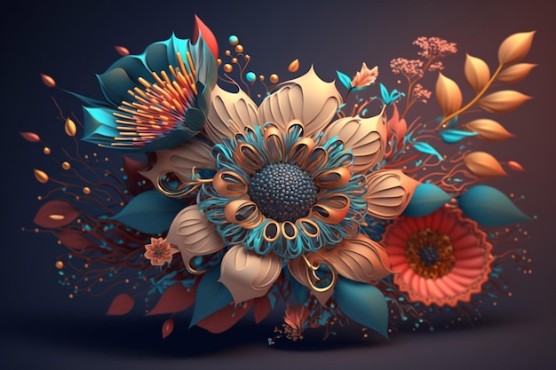 3d fleur boho rendre générative ai