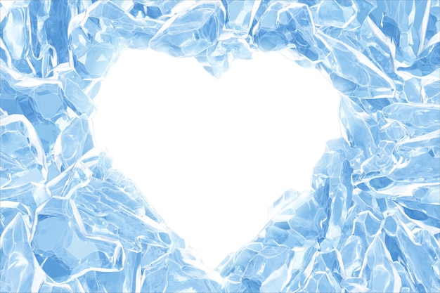 3D, forme de coeur bleu cassé cristal mur de glace avec trou