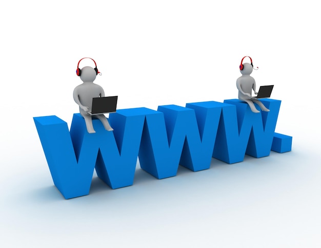 3d homme assis sur le mot www concept internet