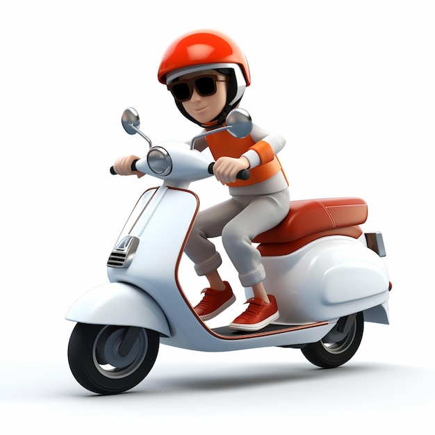 3d, homme, équitation, scooter, blanc, fond