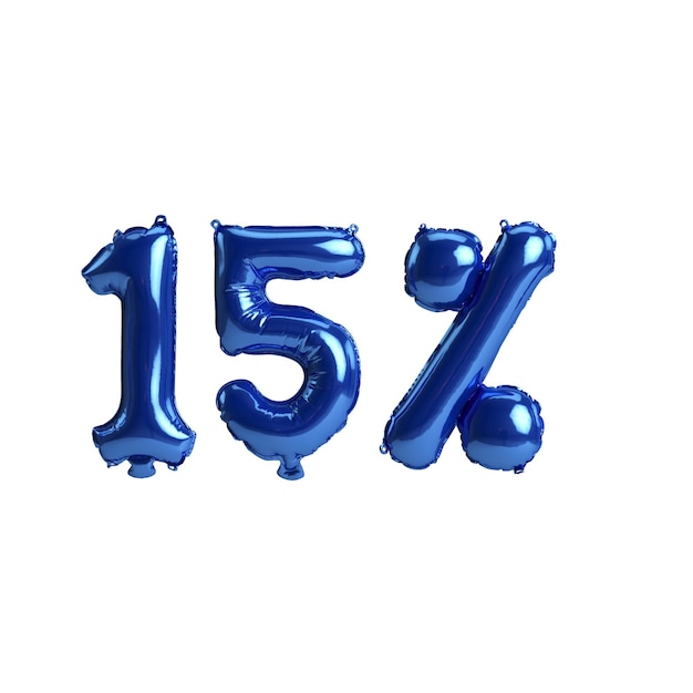 3d illustration de 15 % de ballons bleus isolés sur fond blanc