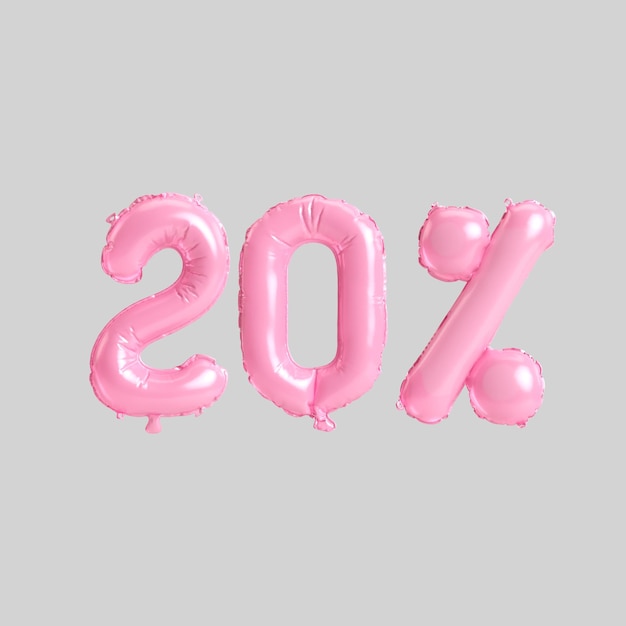 3d illustration de 20 pour cent de ballons roses isolés sur fond