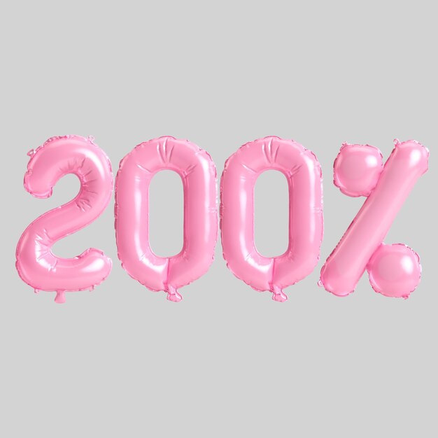 3d illustration de 200 % de ballons roses isolés sur fond