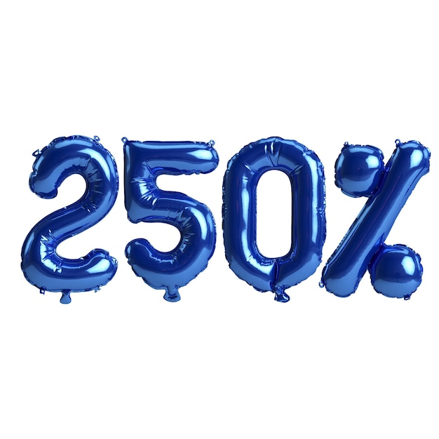 3d illustration de 250 pour cent de ballons bleus isolés sur fond blanc