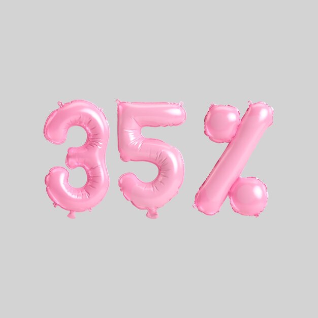 3d illustration de 35 pour cent de ballons roses isolés sur fond