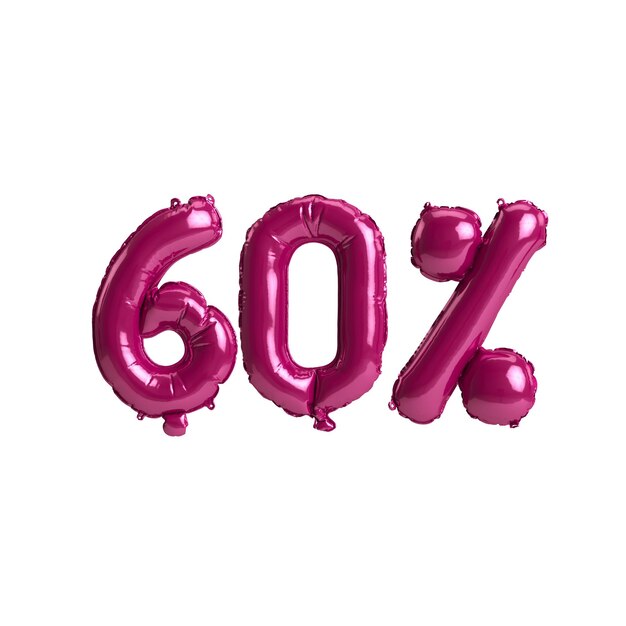 3d illustration de 60 pour cent de ballons roses foncés isolés sur fond