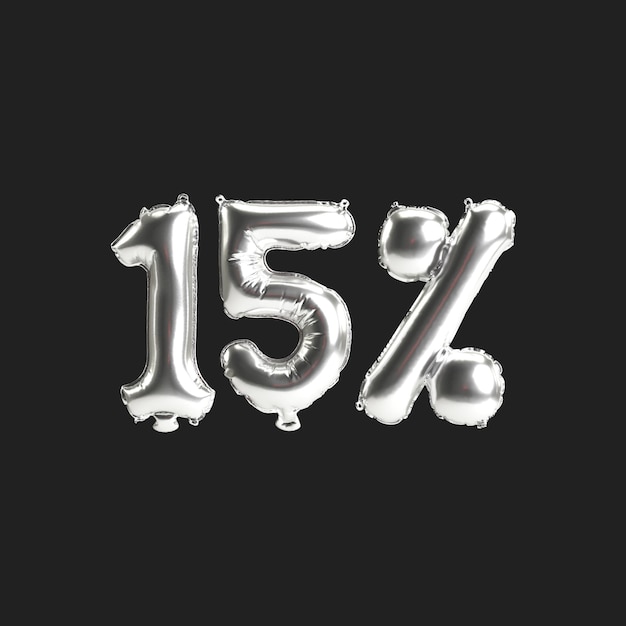 3d illustration de ballons d'argent 15 forme isolé sur fond noir