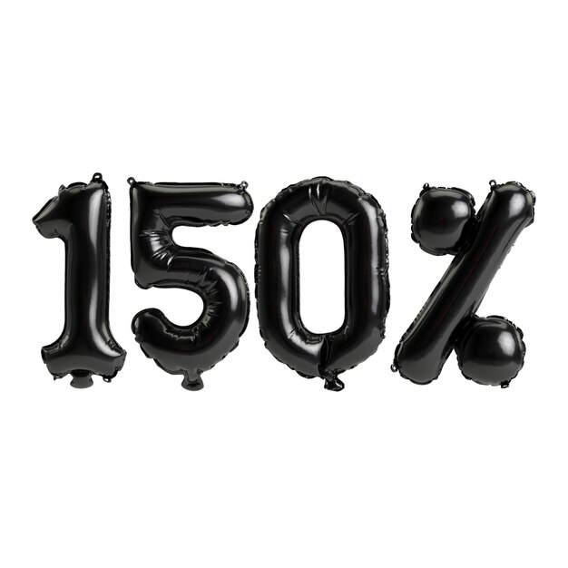 3d illustration ballons noirs forme 150 isolé sur fond blanc