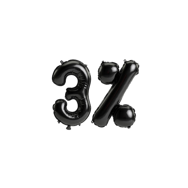 3d illustration ballons noirs forme 3 isolé sur fond blanc