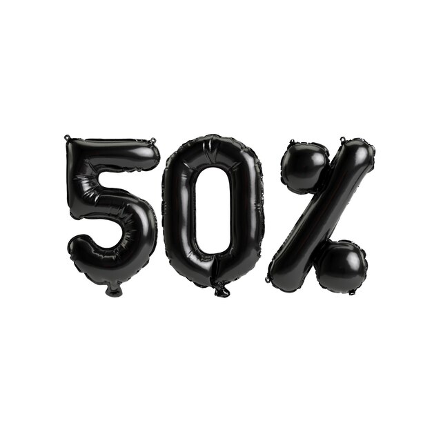 3d illustration ballons noirs forme 50 isolé sur fond blanc