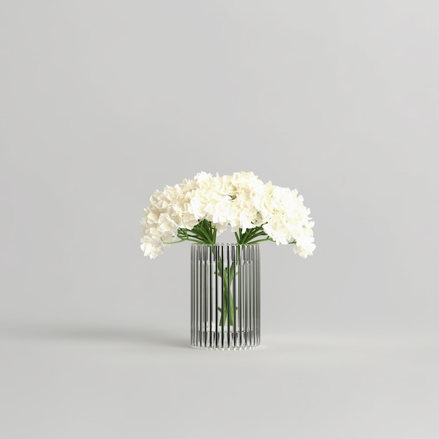 3d illustration de belles fleurs dans un vase romantique isolé sur fond blanc