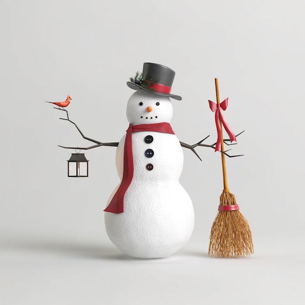 3d illustration de bonhomme de neige joyeux noël isolé sur fond blanc