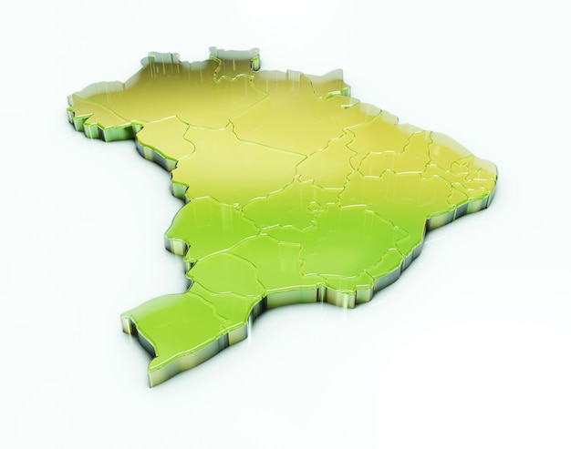 3d illustration de la carte du brésil en dégradé translucide vert et jaune sur su blanc verdâtre