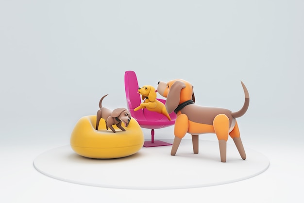 3d illustration d'un chien assis sur une chaise