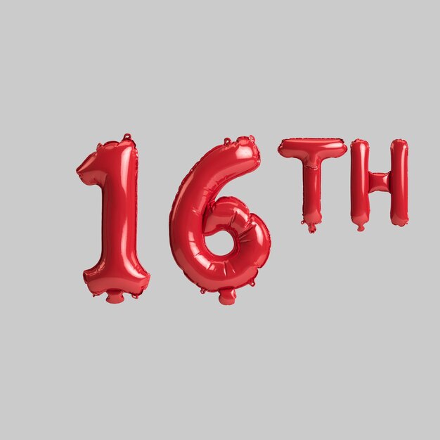 3d illustration du 16e ballons rouges isolés sur fond blanc