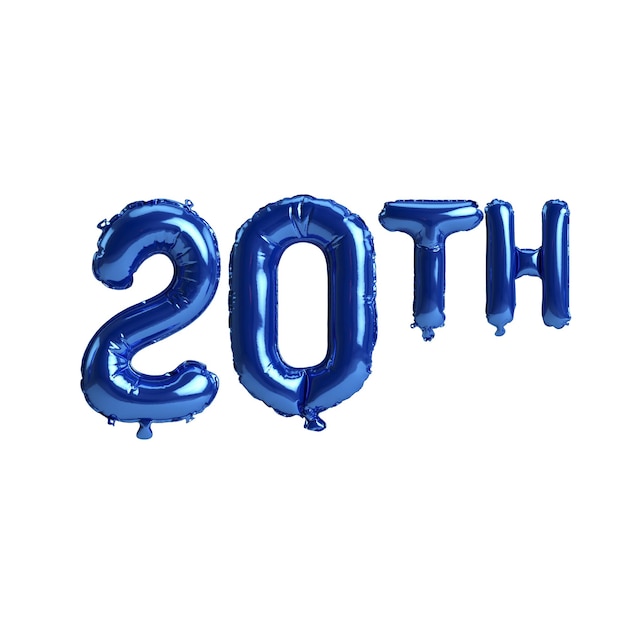3d illustration du 20e ballons bleus isolés sur fond blanc