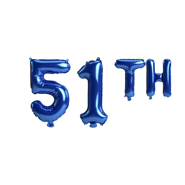 3d illustration du 51e ballons bleus isolés sur fond blanc