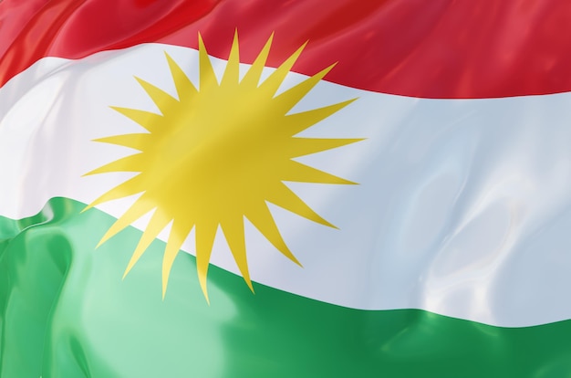 3d illustration du drapeau du kurdistan sur tissu ondulé