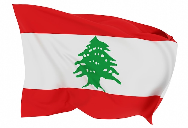 3d illustration du drapeau du liban sur tissu ondulé isolé sur blanc