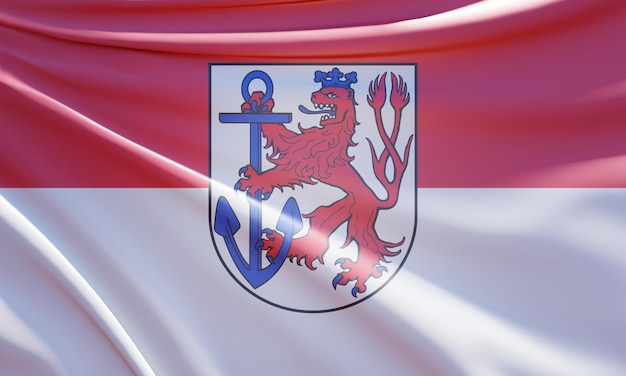 3d illustration du drapeau de dusseldorf sur tissu ondulé